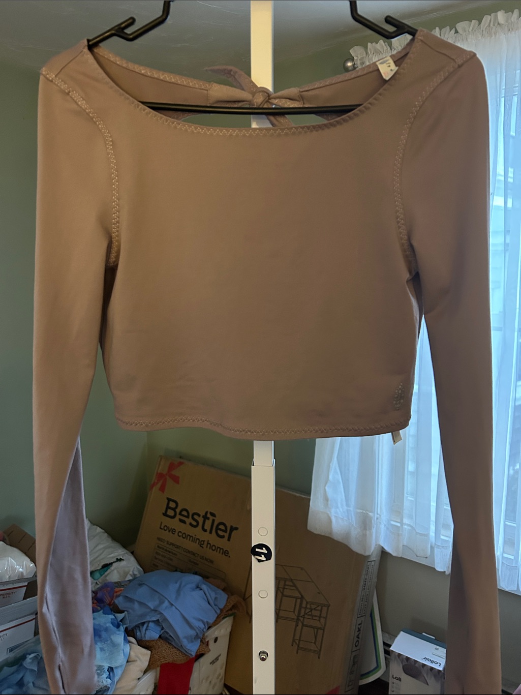 Free People Long Sleeve Crop Top In Taupe